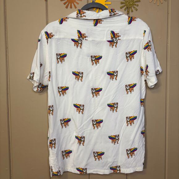 Love wins Denim and Flower Ricky Singh button down short sleeve shirt medium - Picture 2 of 4